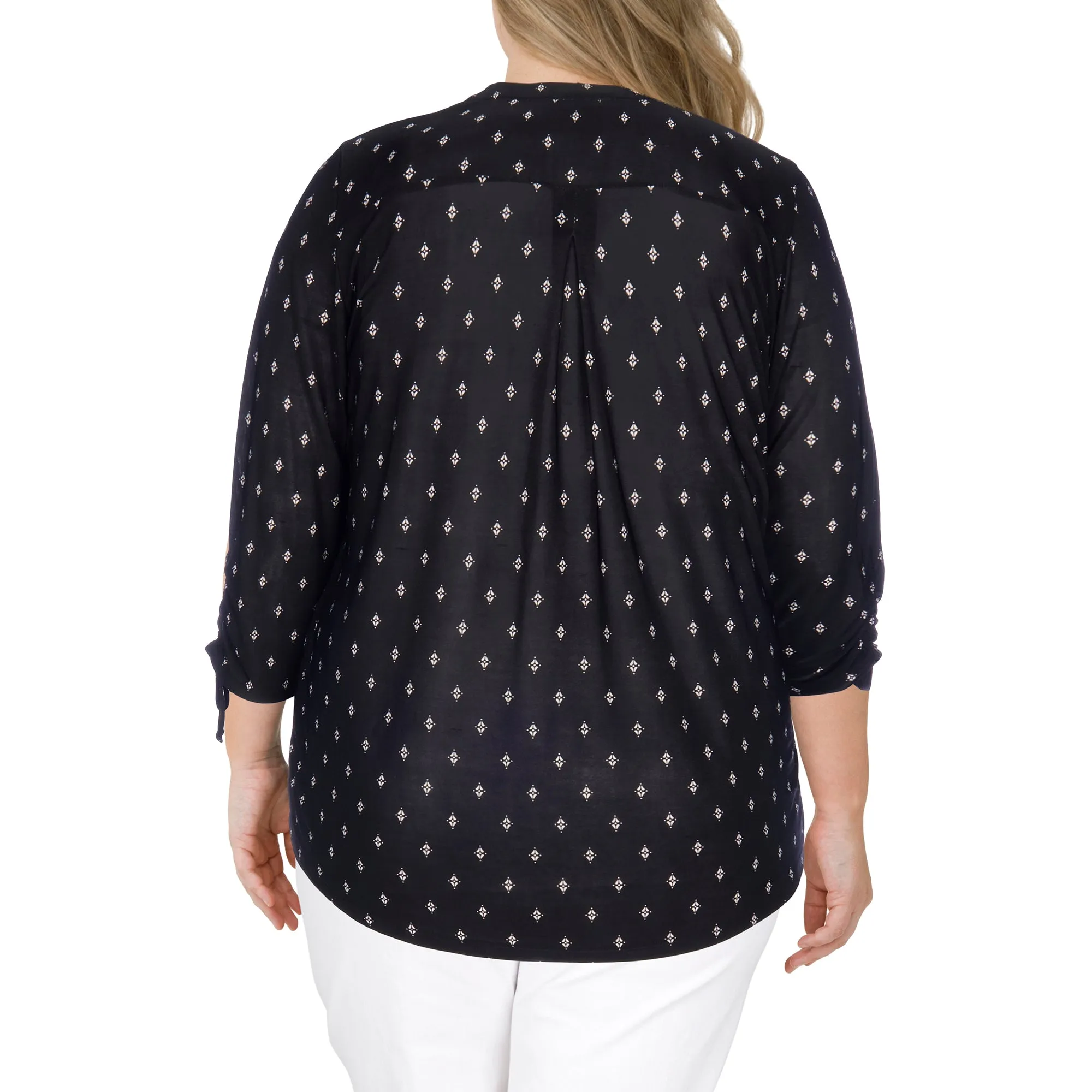 lily morgan Women's Plus Trendsetters Printed Sleeve Tie Top sold by Giant Tiger product image thumbnail 4