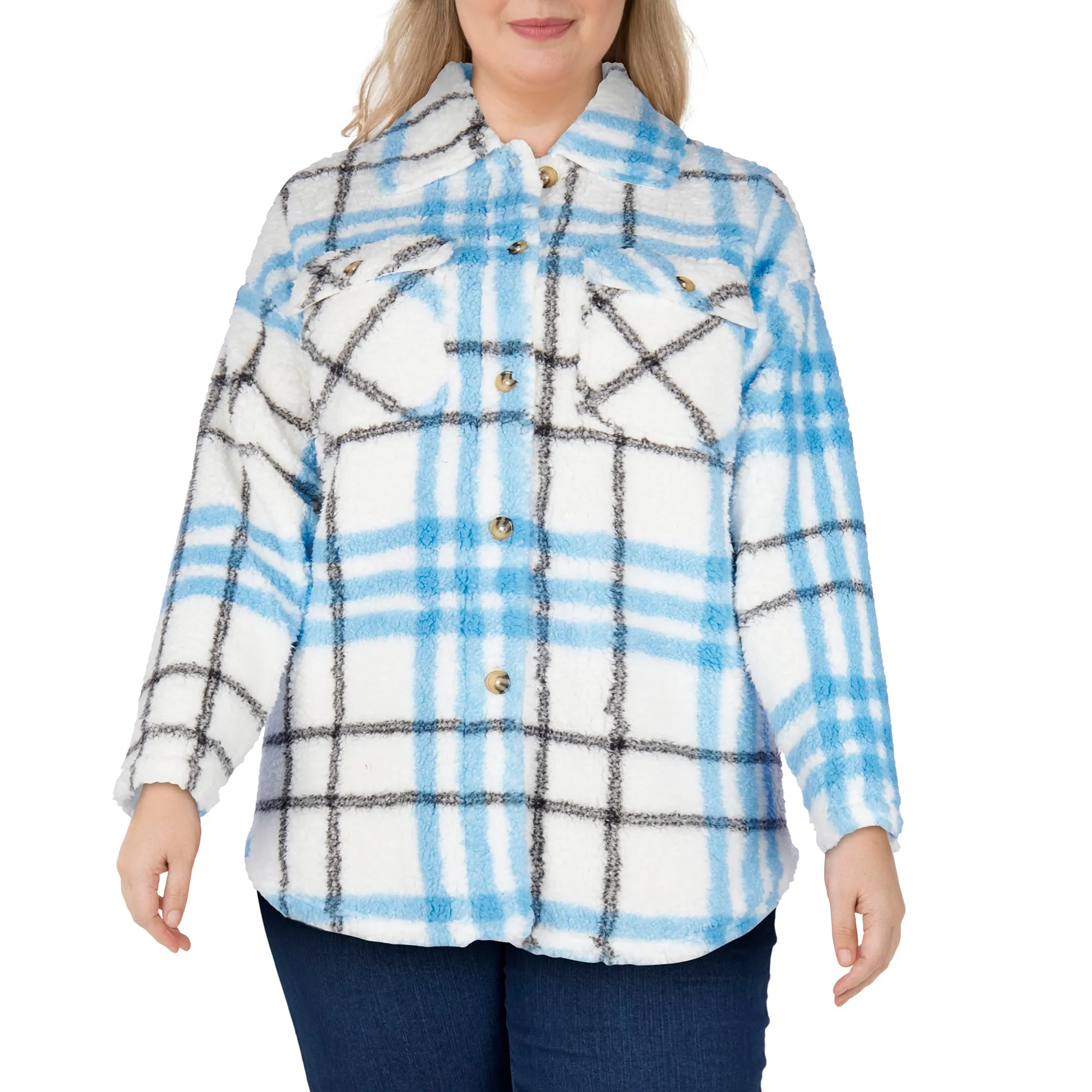 mySTYLE Women's Plus Plaid Sherpa Shacket with Full Button Closure sold by Giant Tiger product image thumbnail 3