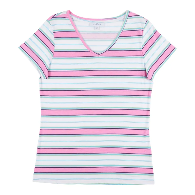 mySTYLE Women's Seaside Striped V-Neck T-Shirt sold by Giant Tiger