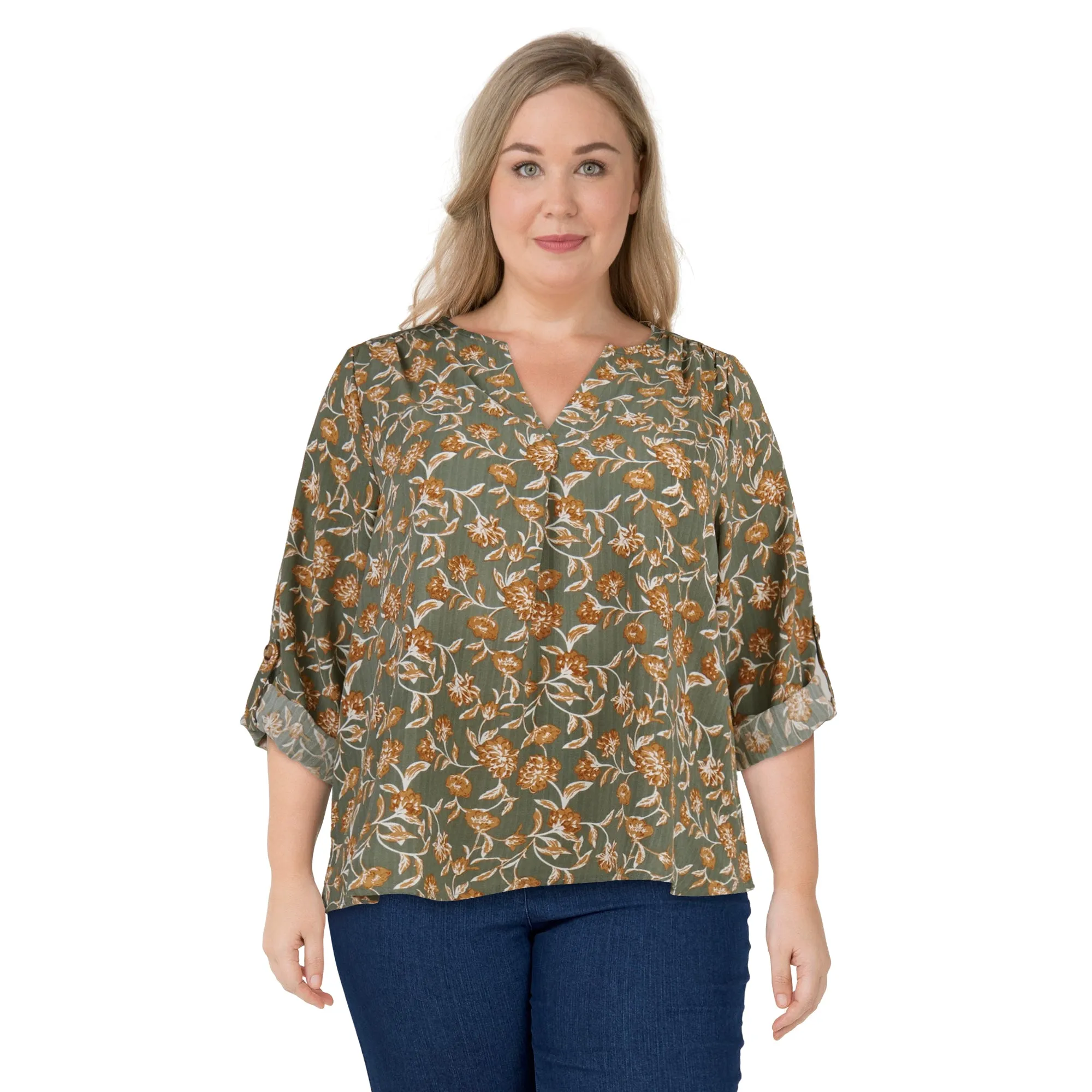 lily morgan Women's Plus V-Neck Roll-Tab Blouse sold by Giant Tiger product image thumbnail 2