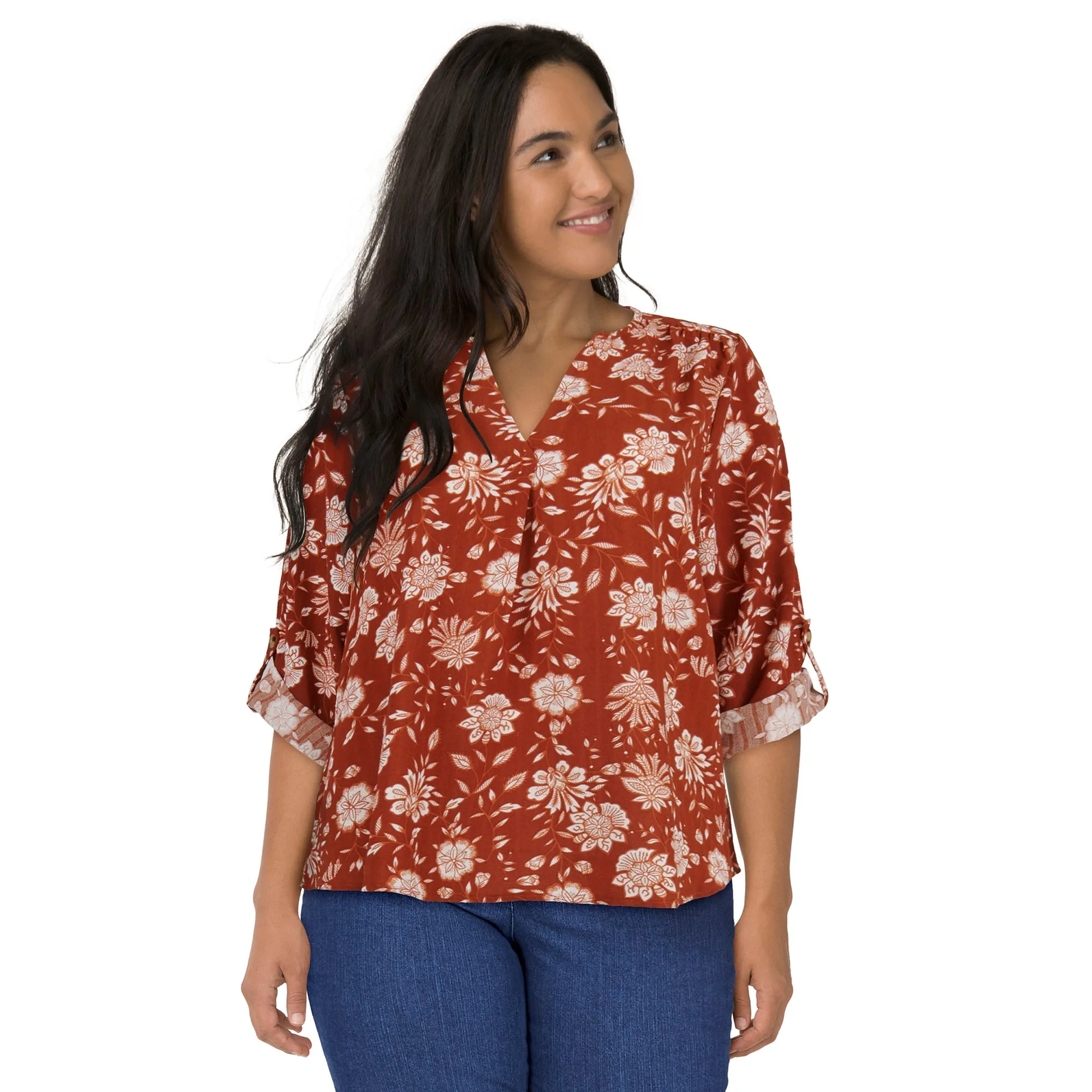 lily morgan Women's Plus V-Neck Roll-Tab Blouse sold by Giant Tiger product image thumbnail 3