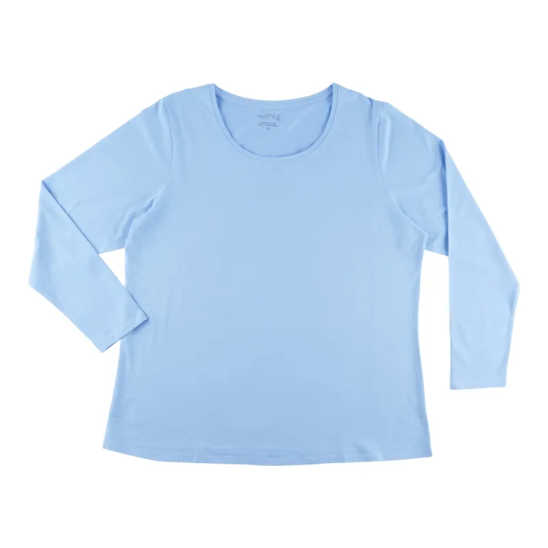 mySTYLE Women's Plus Seasonal Solid Long Sleeve Scoop Neck Stretch Tee sold by Giant Tiger