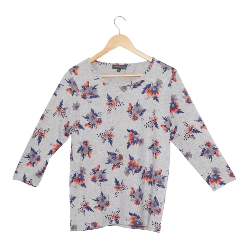 Classic Editions Women's Spring View 3/4 Sleeve Print Top, Grey made by Giant Tiger