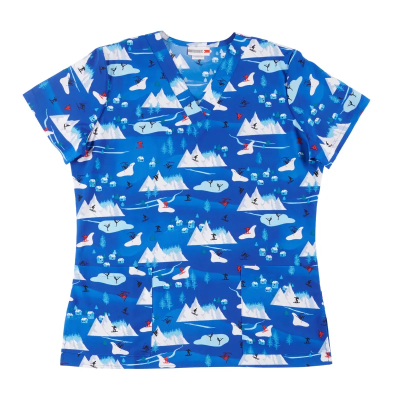 North Country Women's Scrub Top with Blue Skiers Print, Blue made by Giant Tiger