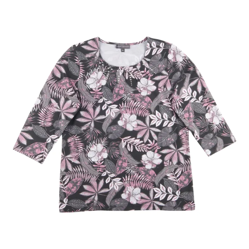 Classic Editions Women's Classic Flair 3/4 Sleeve All-Over Print Top with Studs sold by Giant Tiger