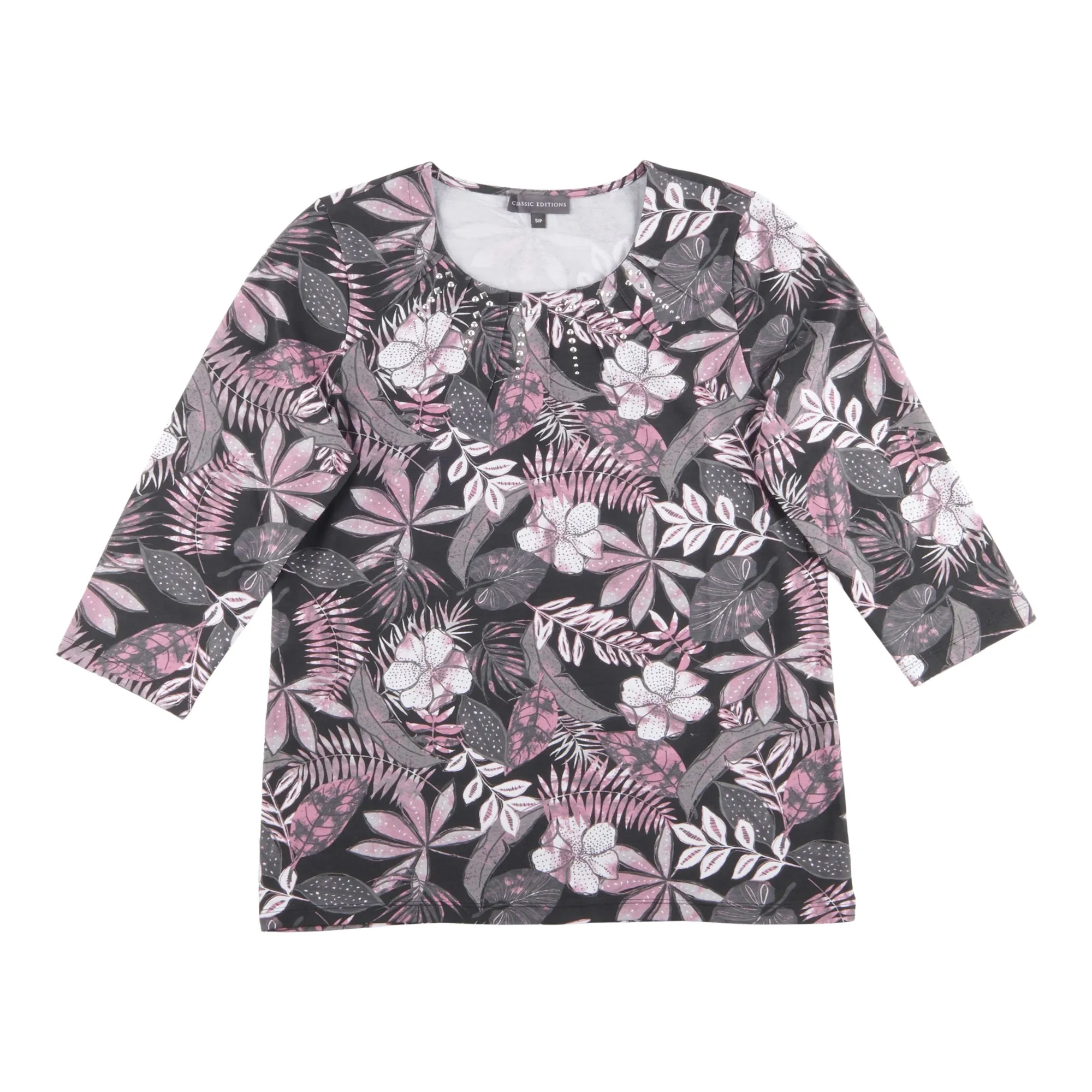 Classic Editions Women's Classic Flair 3/4 Sleeve All-Over Print Top with Studs sold by Giant Tiger