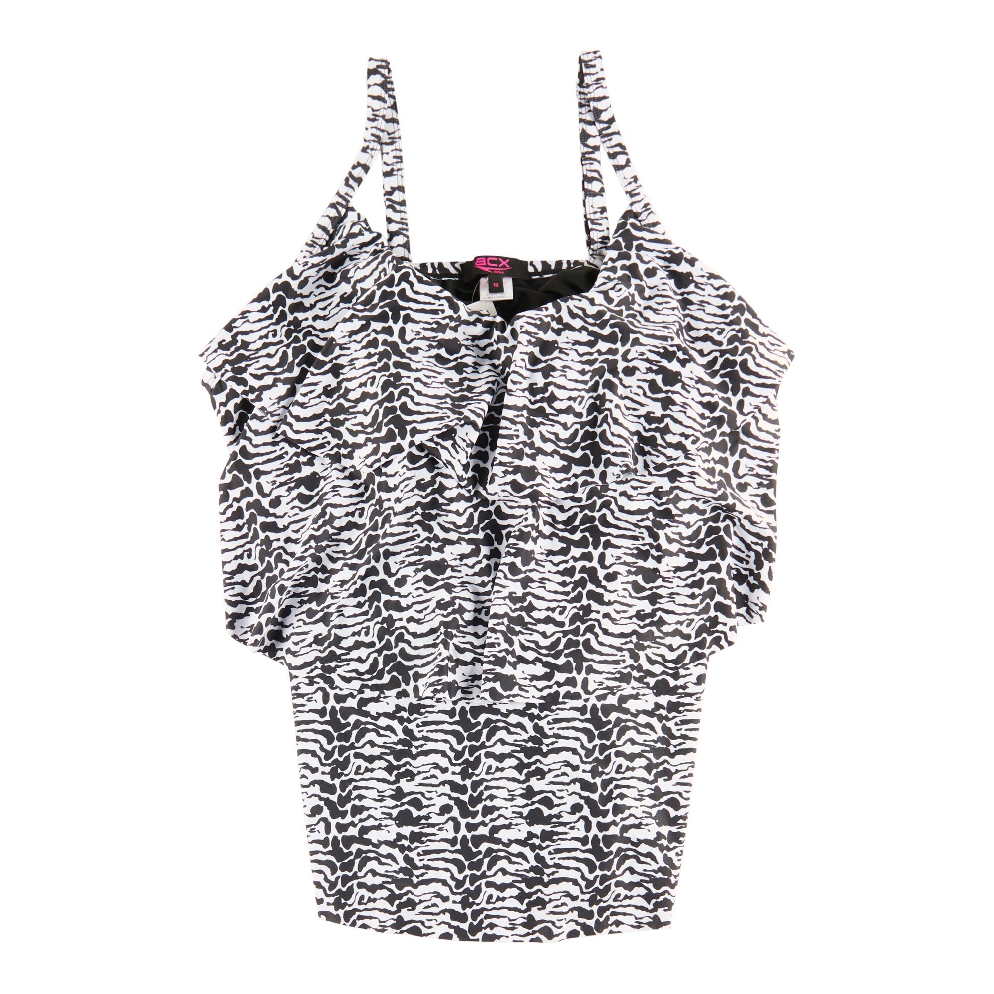 ACX Active Women's Plus Size Zebra Print Three-Tiered Ruffle Tankini sold by Giant Tiger