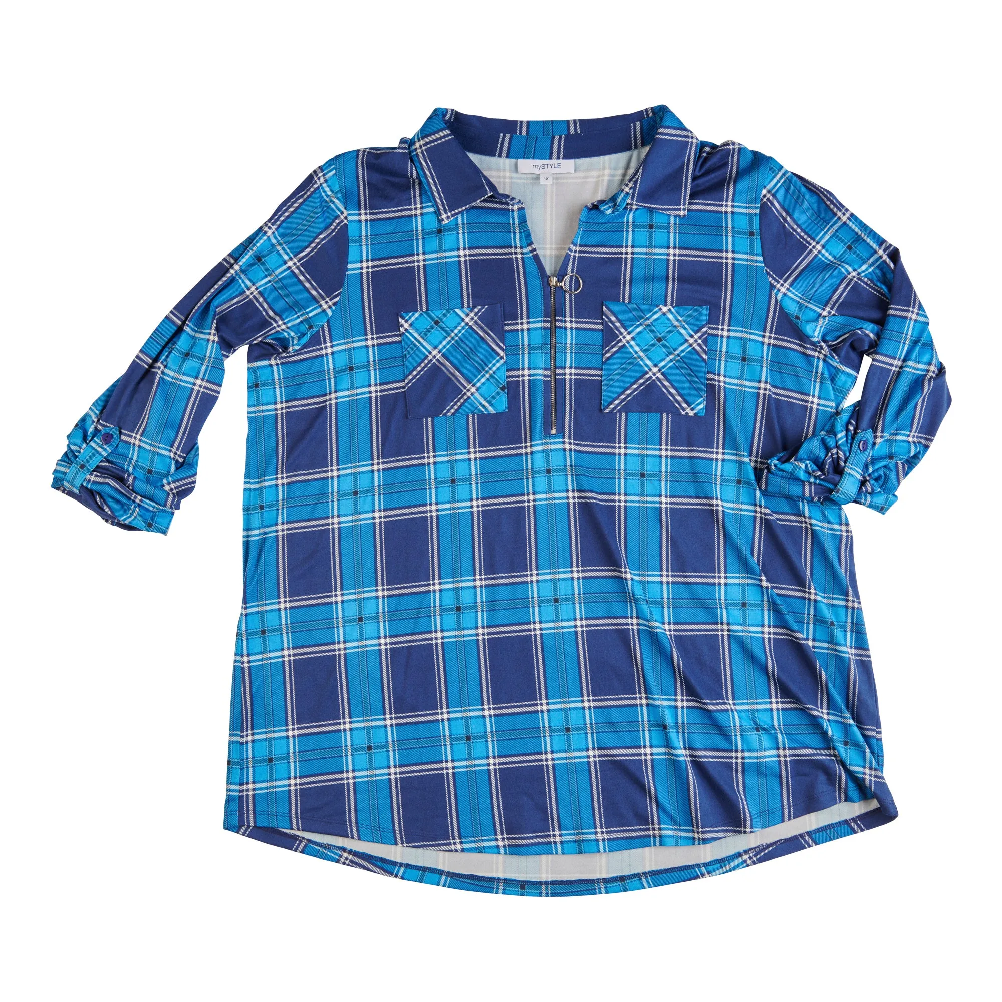 mySTYLE Women's Plus Long Sleeve Plaid Top with Zip Detail sold by Giant Tiger product image thumbnail 2