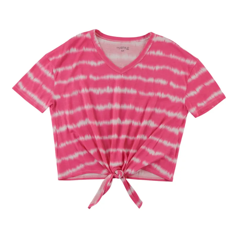 mySTYLE Women's Stripe Tie Front Tee sold by Giant Tiger