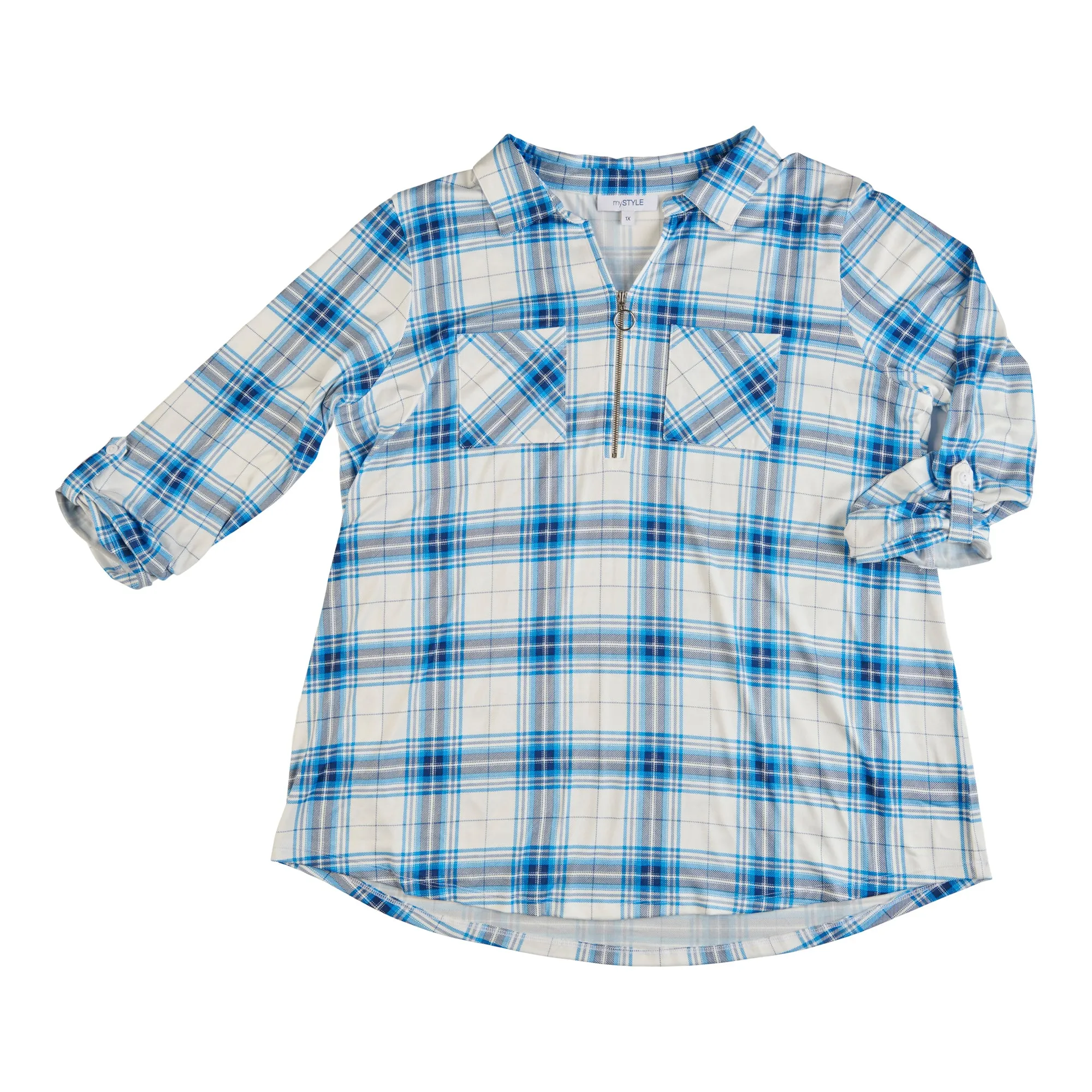 mySTYLE Women's Plus Long Sleeve Plaid Top with Zip Detail sold by Giant Tiger product image thumbnail 3