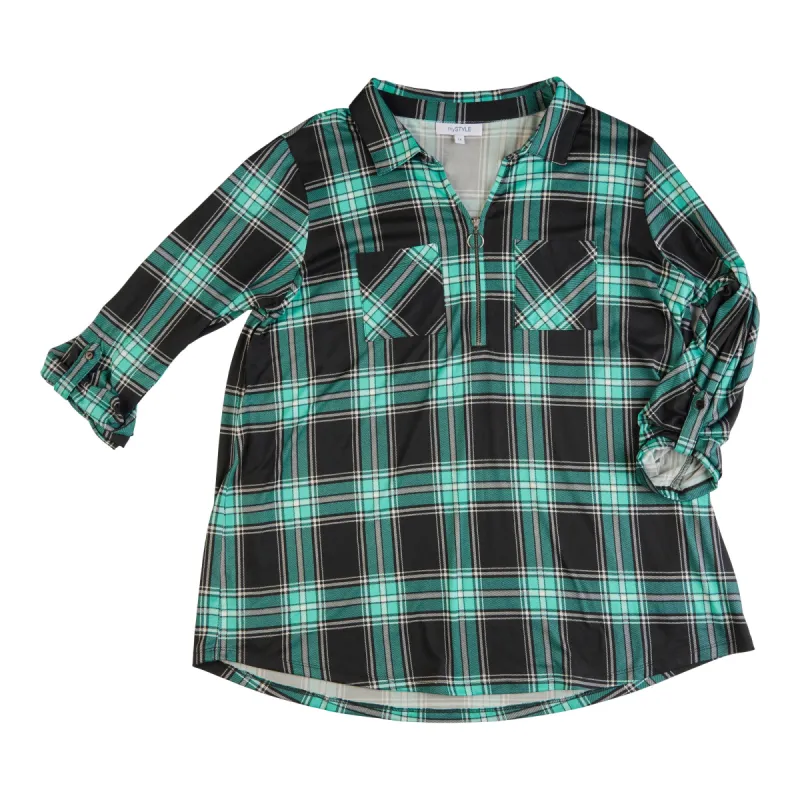 mySTYLE Women's Plus Long Sleeve Plaid Top with Zip Detail sold by Giant Tiger
