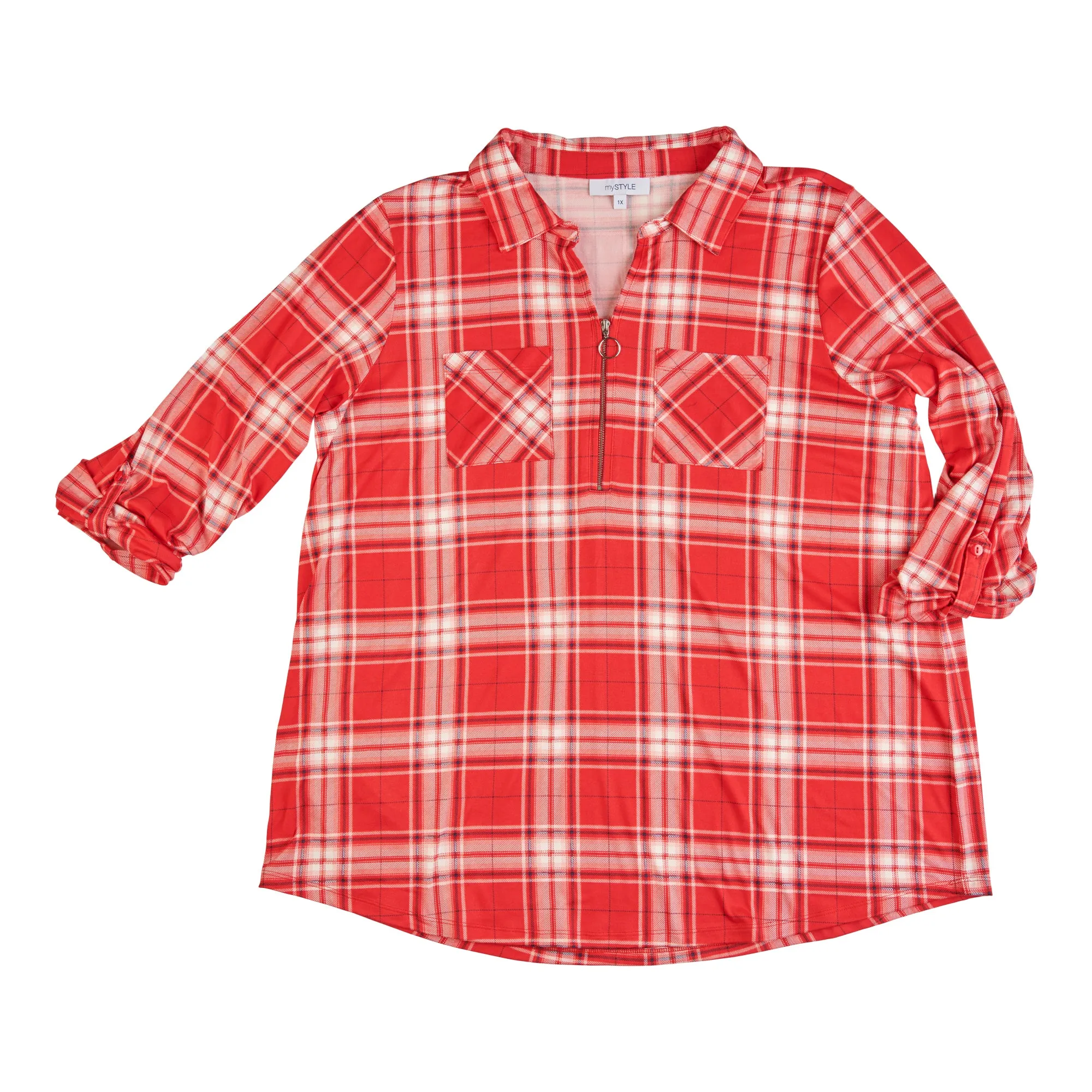 mySTYLE Women's Plus Long Sleeve Plaid Top with Zip Detail sold by Giant Tiger product image thumbnail 4