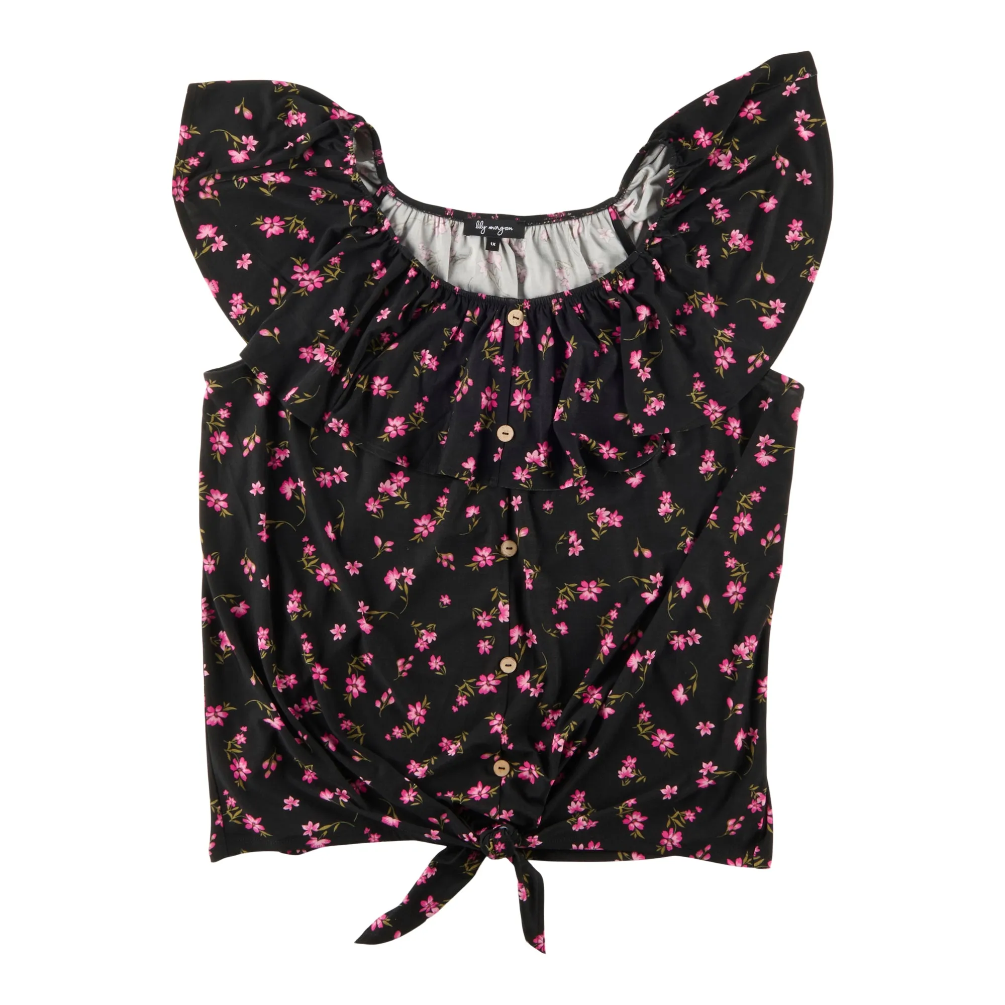 lily morgan Women's Plus Mystic Tie Front Ruffle Top sold by Giant Tiger