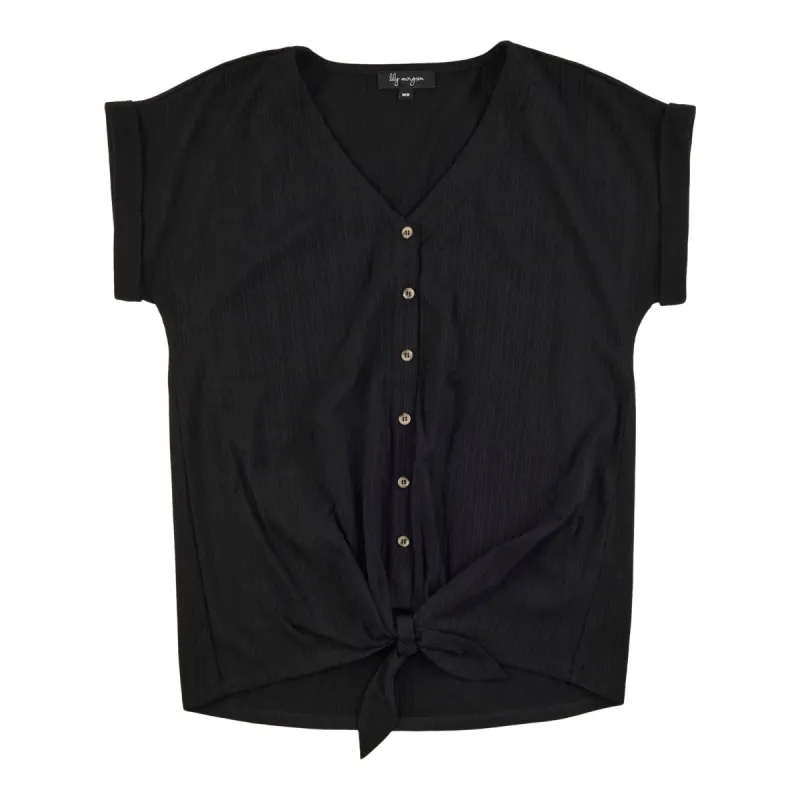 lily morgan Women's Button-Up V-Neck Tie Front Top sold by Giant Tiger