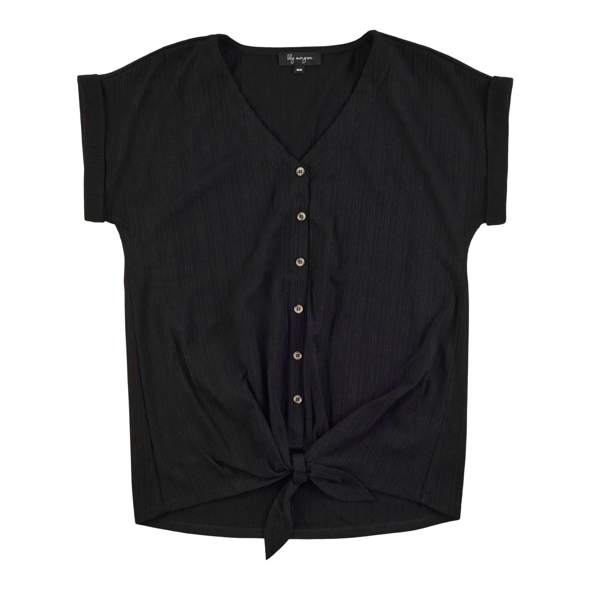 lily morgan Women's Button-Up V-Neck Tie Front Top sold by Giant Tiger