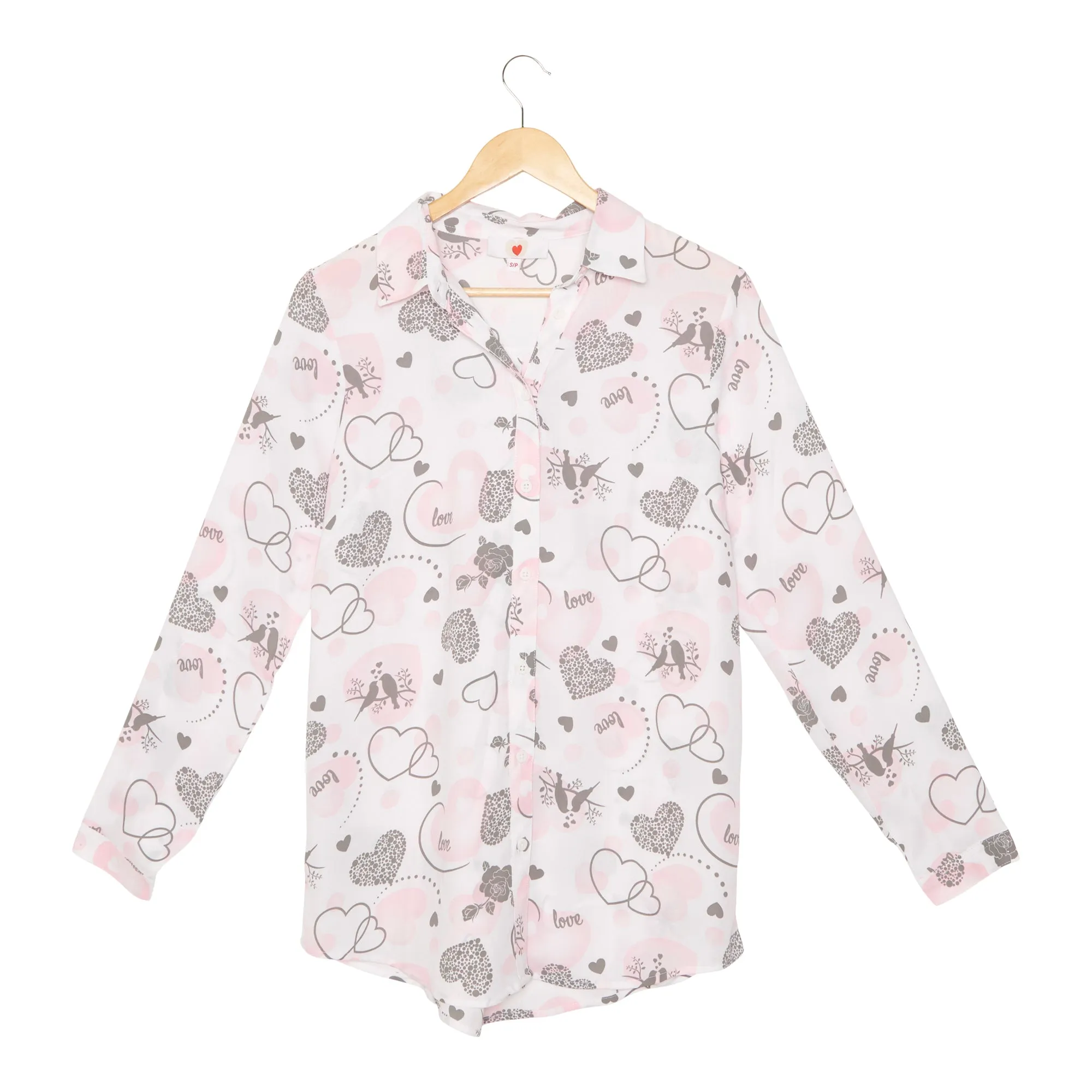 Women's Long Sleeve Heart Blouse, White sold by Giant Tiger