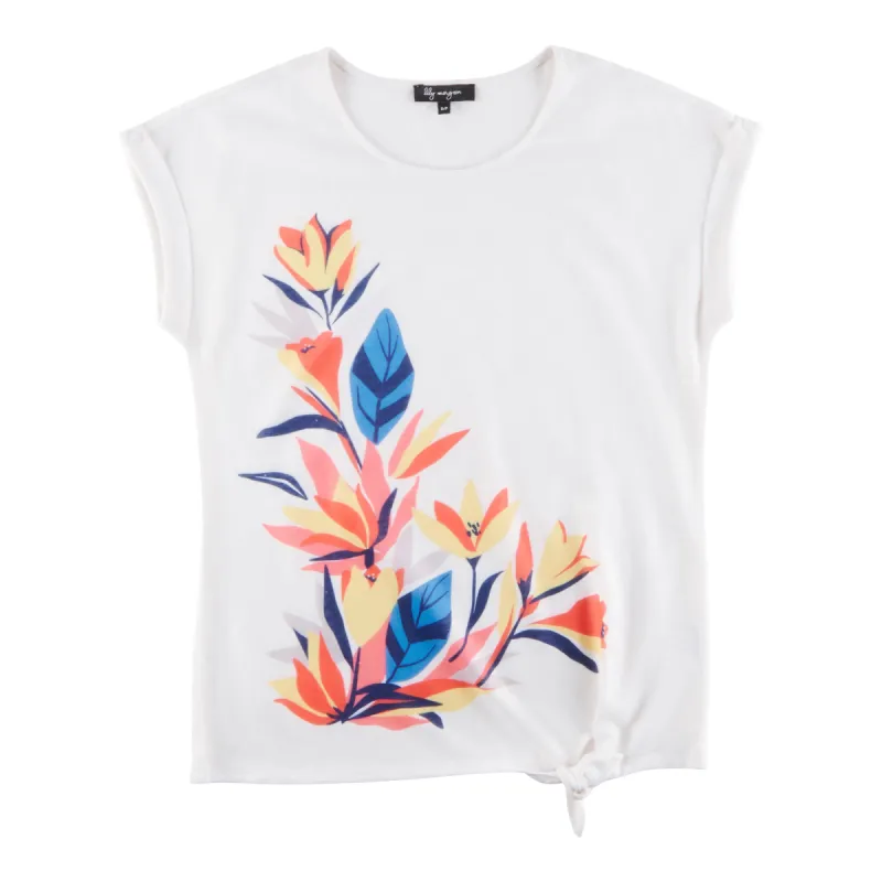 lily morgan Women's Tropical Knotted Button Sleeve Top sold by Giant Tiger