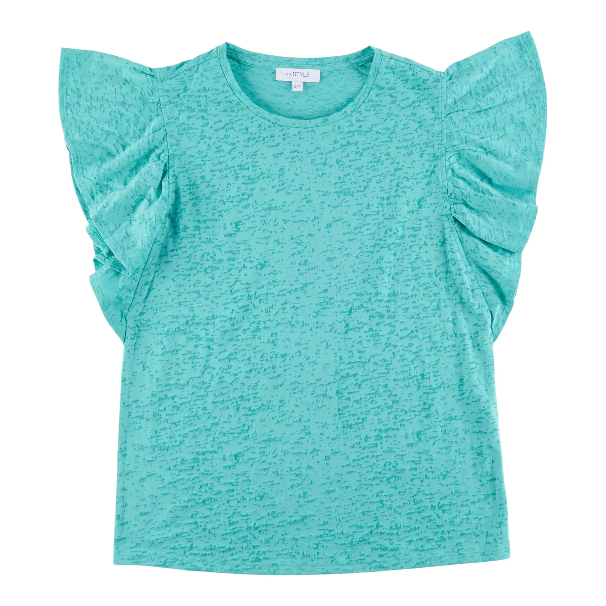 mySTYLE Women's Summer Sizzle Solid Burnout Ruffle T-Shirt sold by Giant Tiger product image thumbnail 2