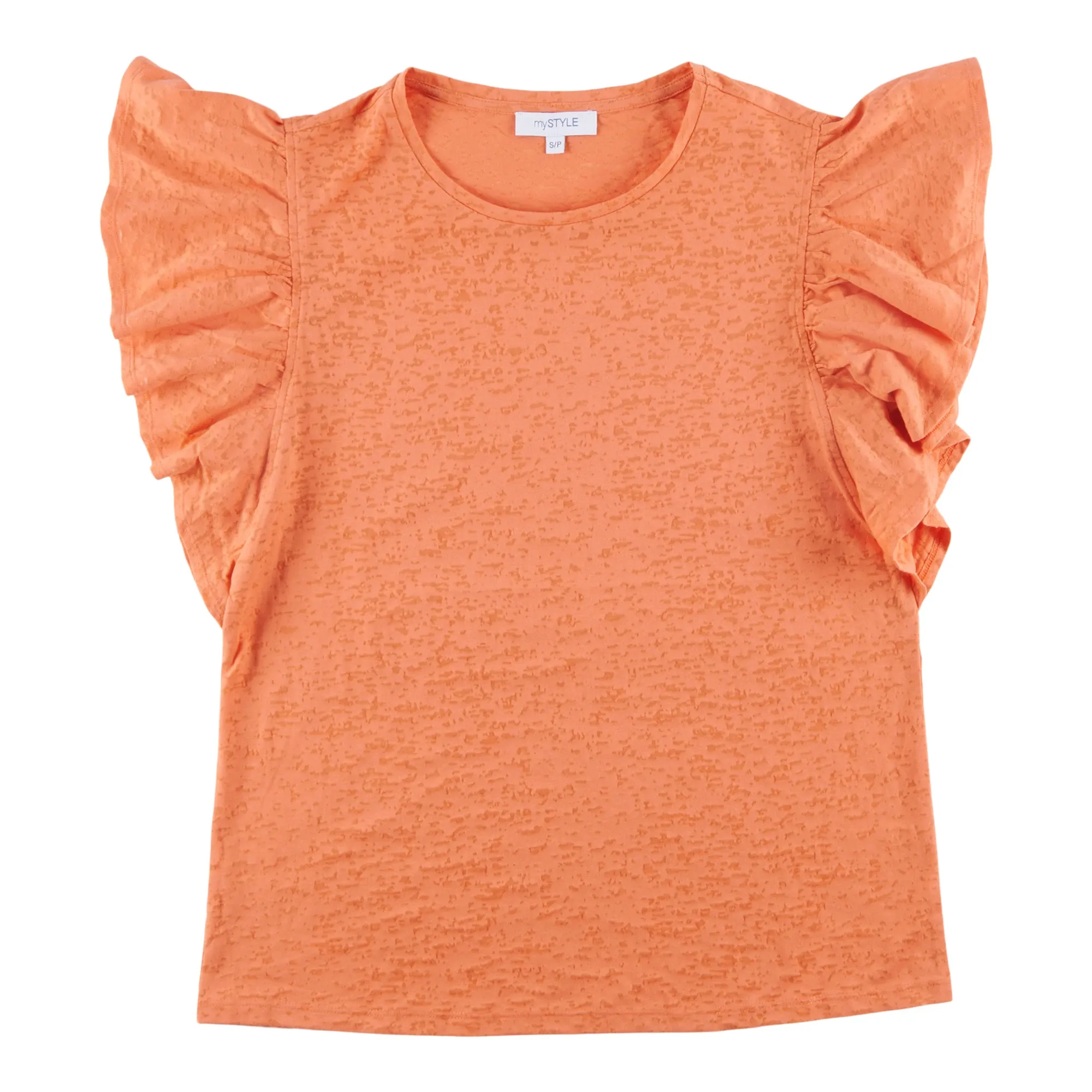 mySTYLE Women's Summer Sizzle Solid Burnout Ruffle T-Shirt sold by Giant Tiger product image thumbnail 3
