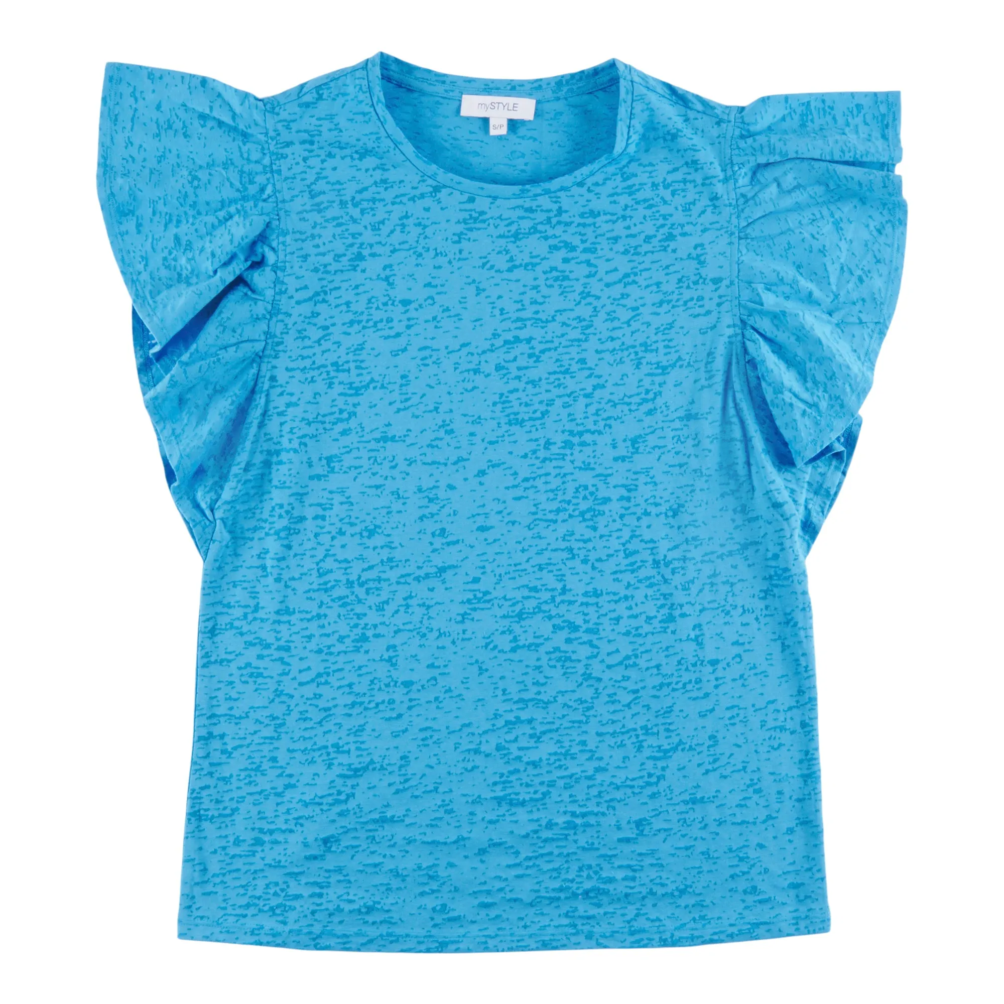 mySTYLE Women's Summer Sizzle Solid Burnout Ruffle T-Shirt sold by Giant Tiger