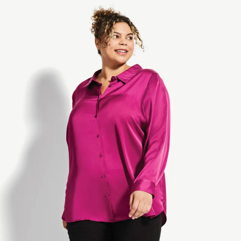 lily morgan Women's Plus Trendsetters Solid Satin Blouse sold by Giant Tiger