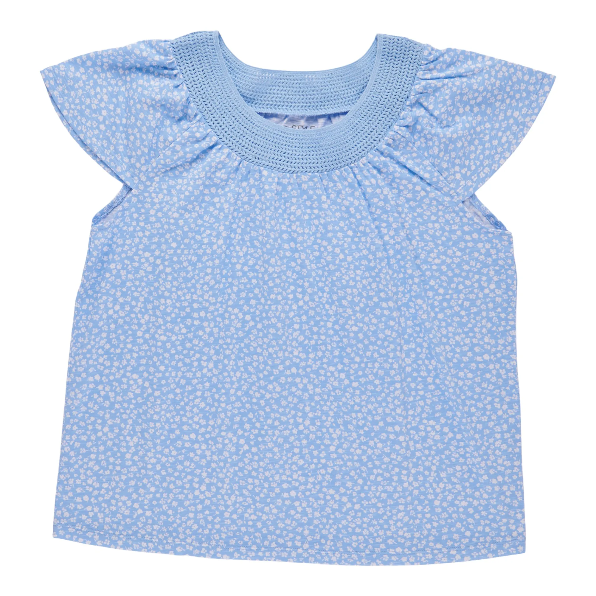 mySTYLE Women's Mykonos Printed Crochet Neck Slub Tee sold by Giant Tiger