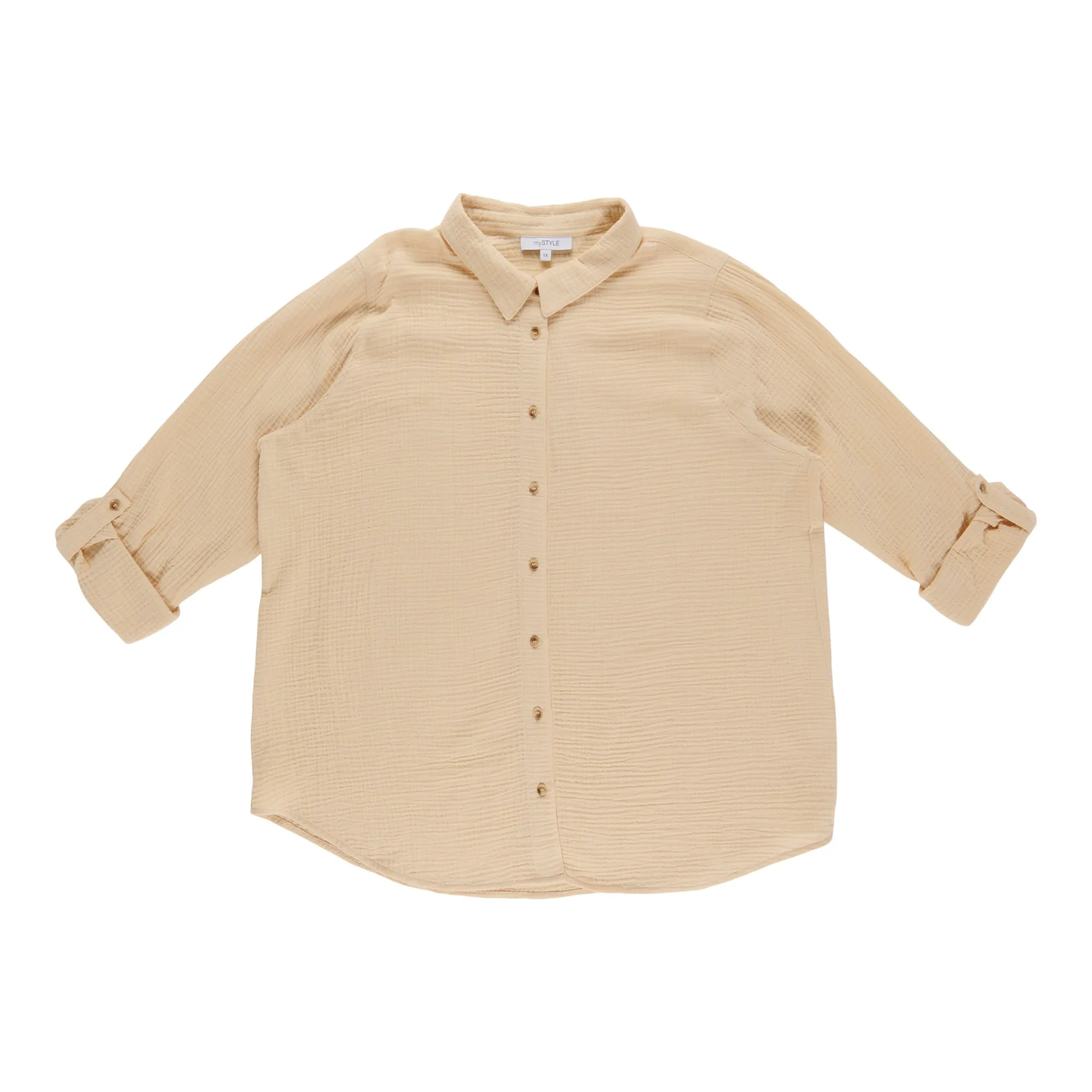 mySTYLE Women's Plus Solid Crinkle Shirt sold by Giant Tiger