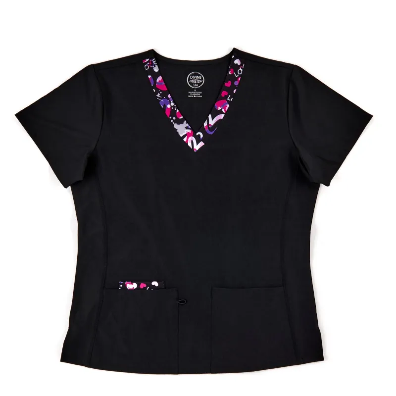 Women's Scrub Top with Heart Trim, Black sold by Giant Tiger