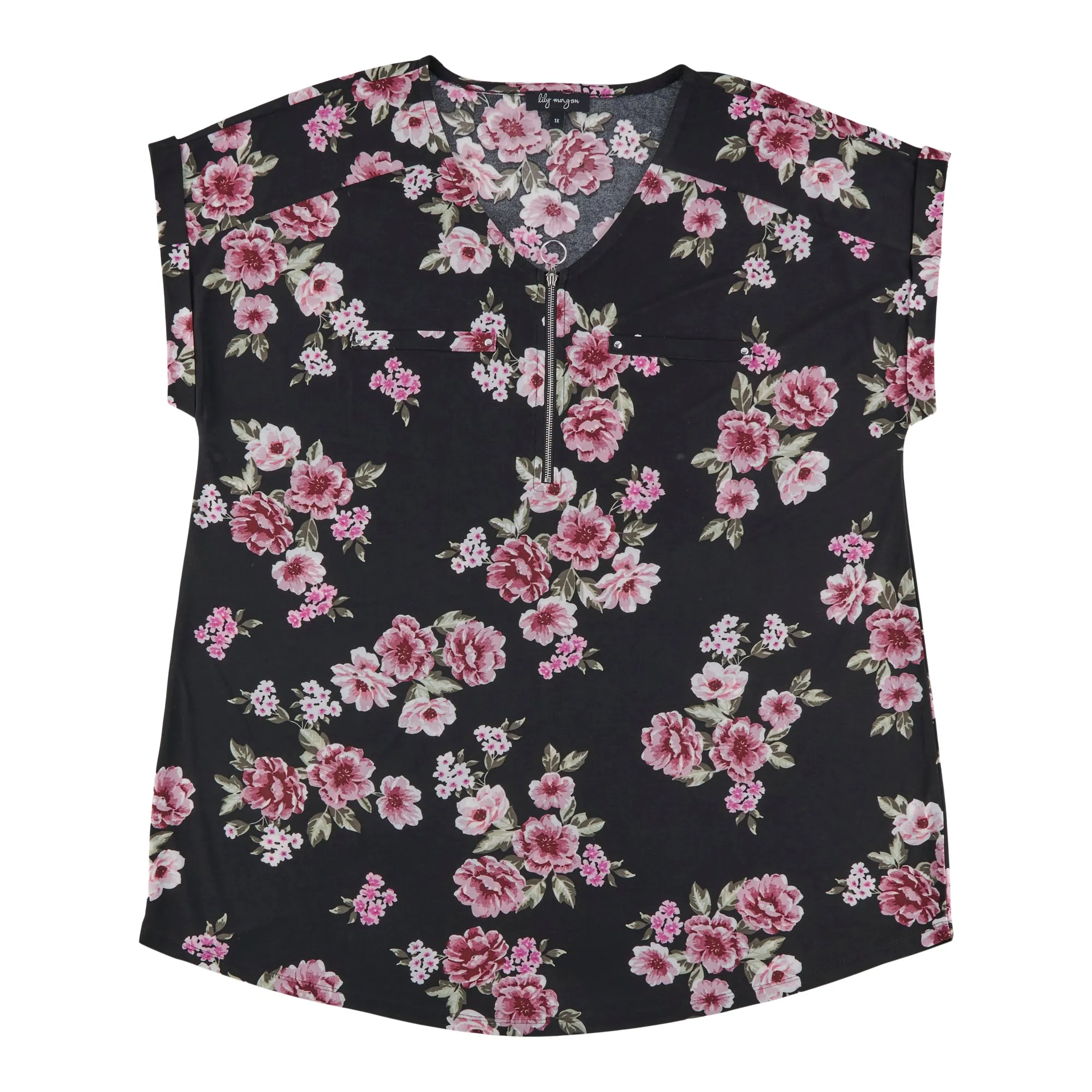 lily morgan Women's Plus Printed V-Neck Zip Front Top sold by Giant Tiger