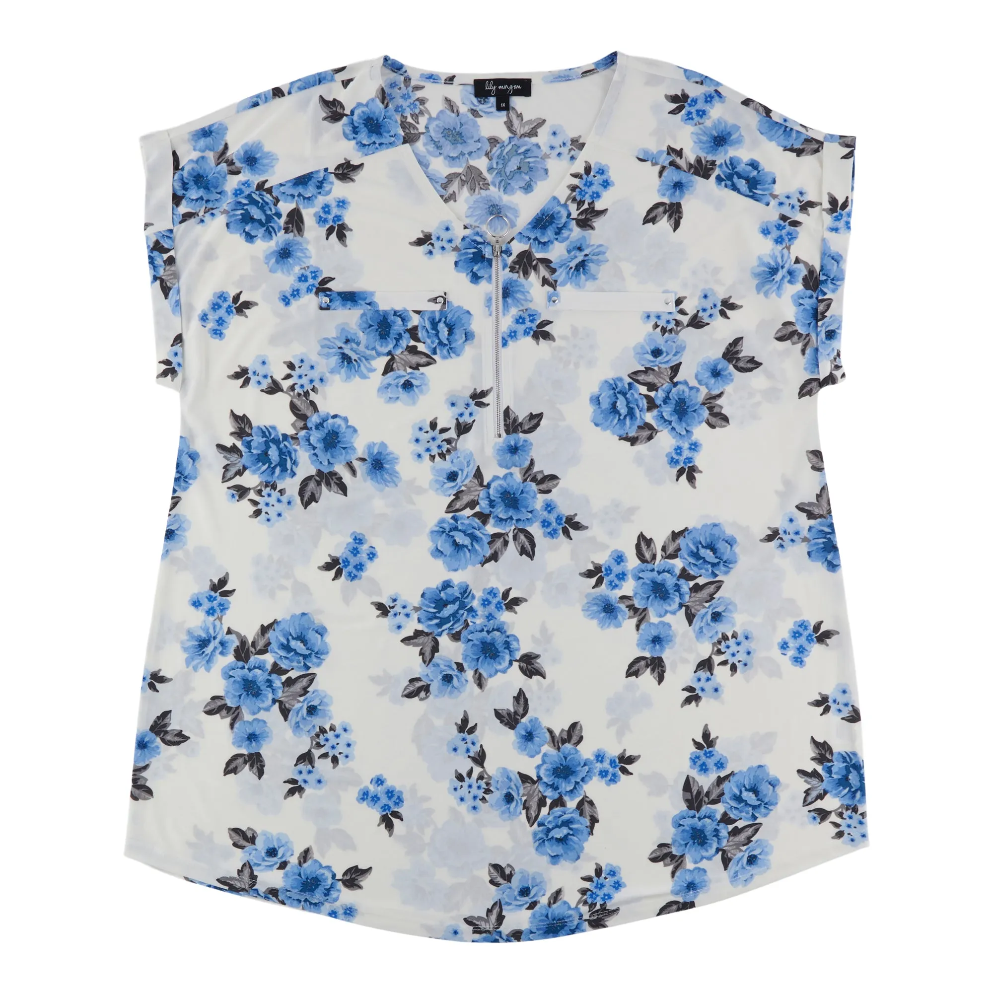 lily morgan Women's Plus Printed V-Neck Zip Front Top sold by Giant Tiger product image thumbnail 2