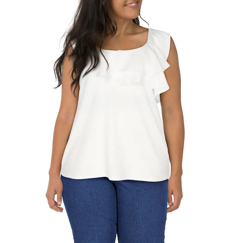 lily morgan Women's Plus Trendsetters Crinkle Ruffle Tank sold by Giant Tiger