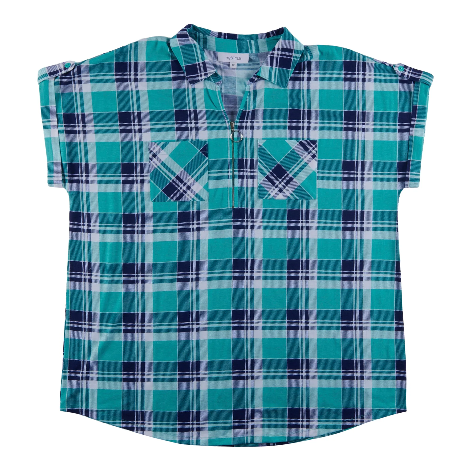 mySTYLE Women's Plus Summer Sizzle Printed Plaid Top sold by Giant Tiger