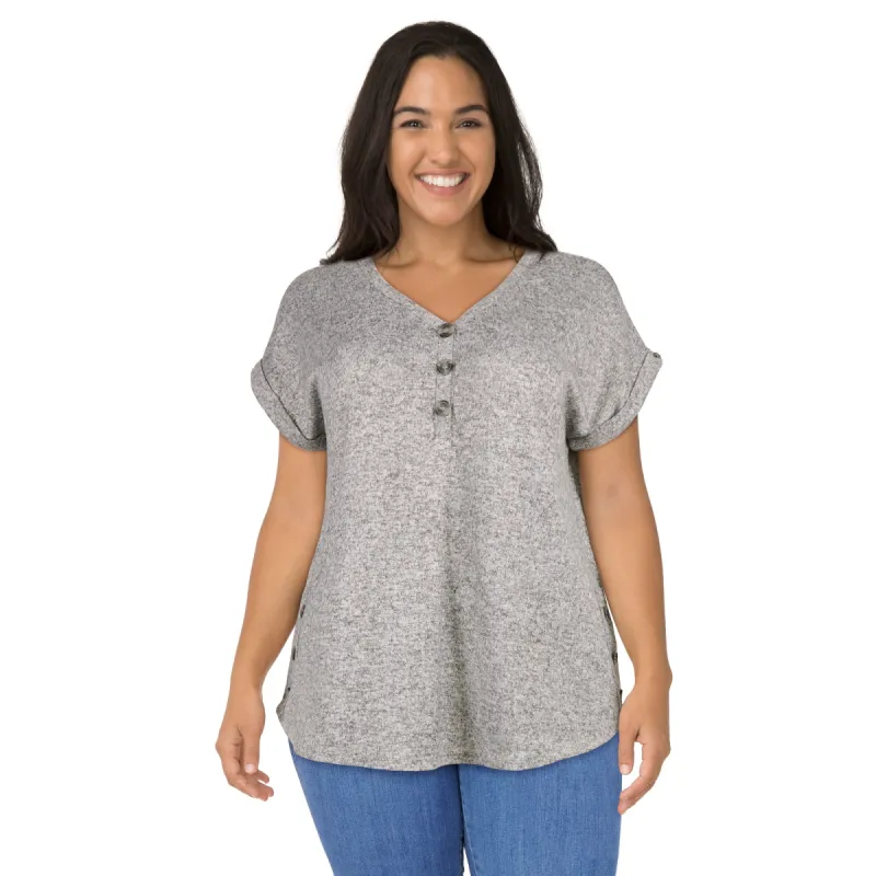 lily morgan Women's Plus V-Neck Top with Side Buttons sold by Giant Tiger