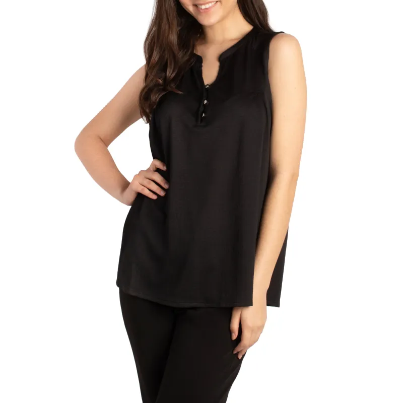 lily morgan Women's Solid Sleeveless V-Neck Pintuck Top with Rounded Hemline sold by Giant Tiger