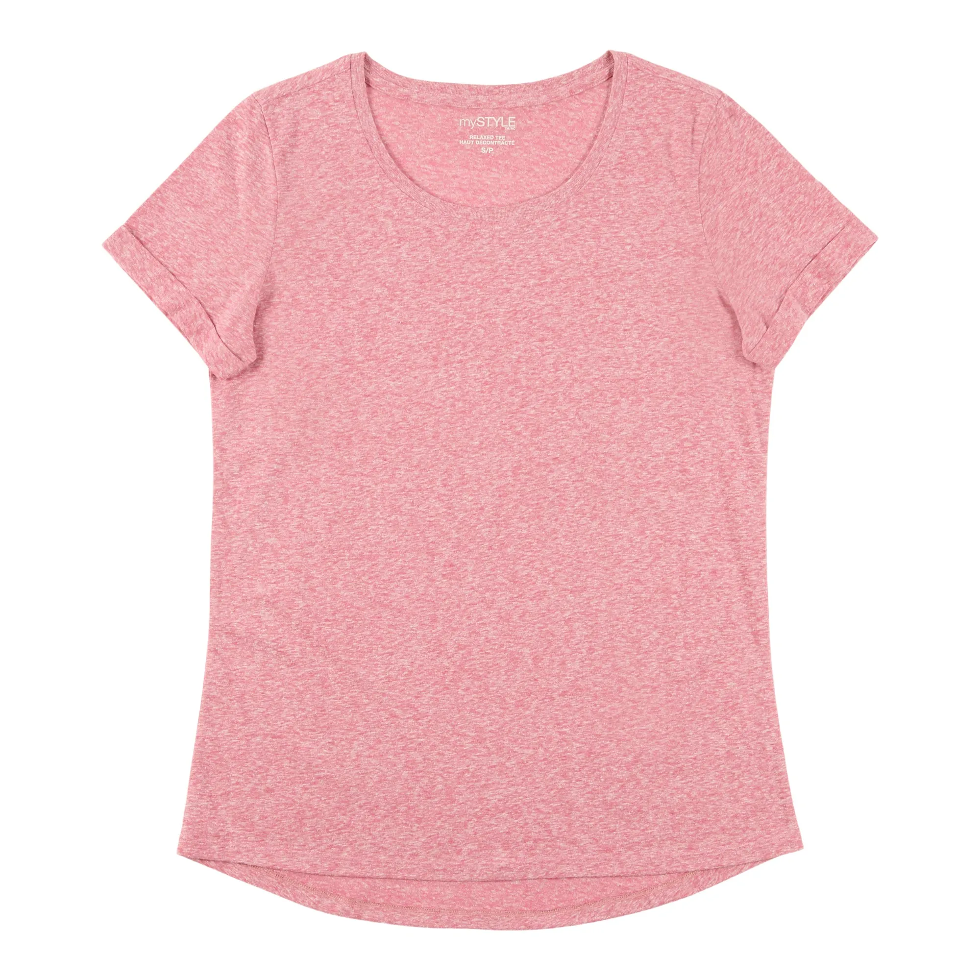 mySTYLE Women's Relaxed Fashion Scoop Neck T-Shirt with Rolled Sleeves sold by Giant Tiger