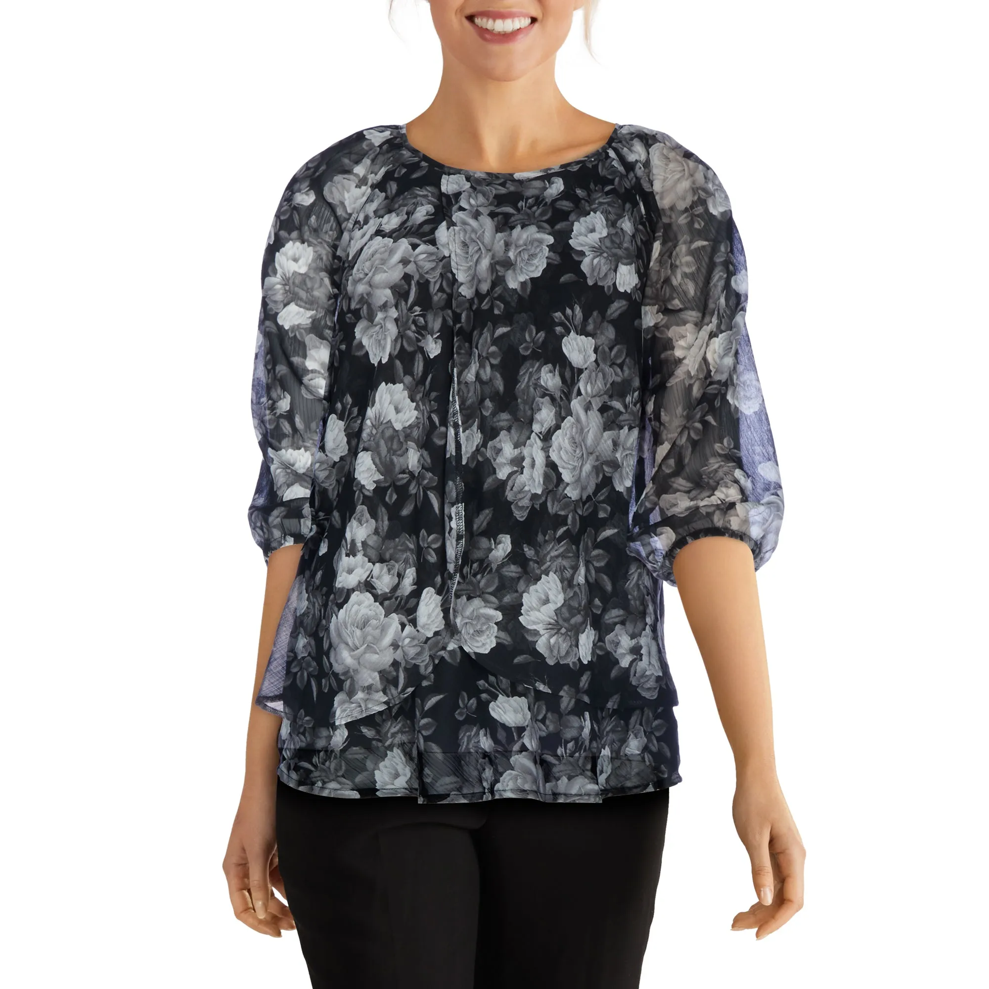 Classic Editions Women's Round Neck Chiffon Blouse sold by Giant Tiger