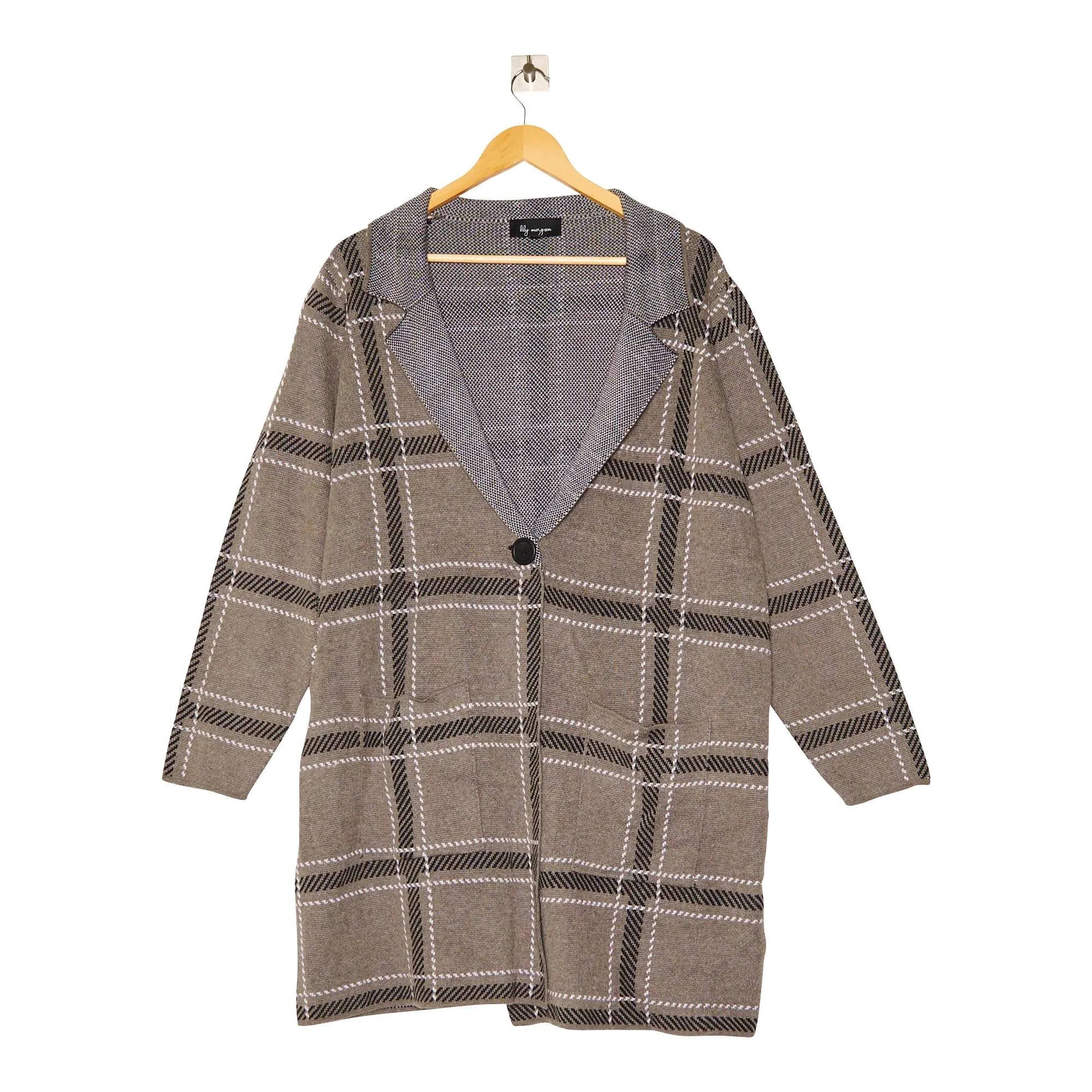lily morgan Women's Plus Long Plaid Cardigan sold by Giant Tiger