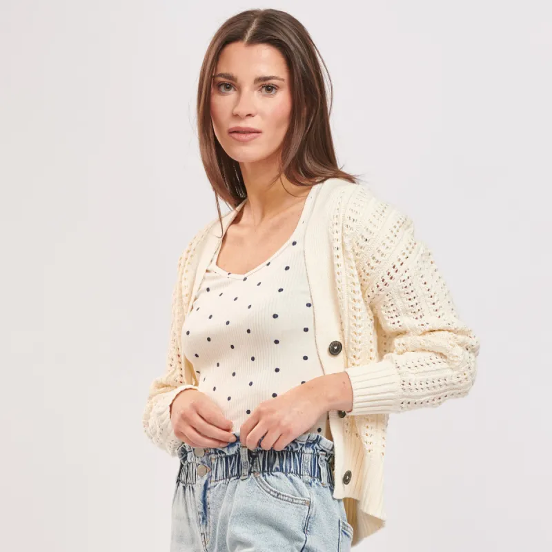 mySTYLE Women's Cropped Crochet Button Up Cardigan sold by Giant Tiger