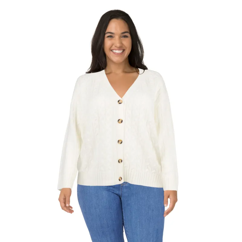 mySTYLE Women's Plus Cable Cardigan sold by Giant Tiger