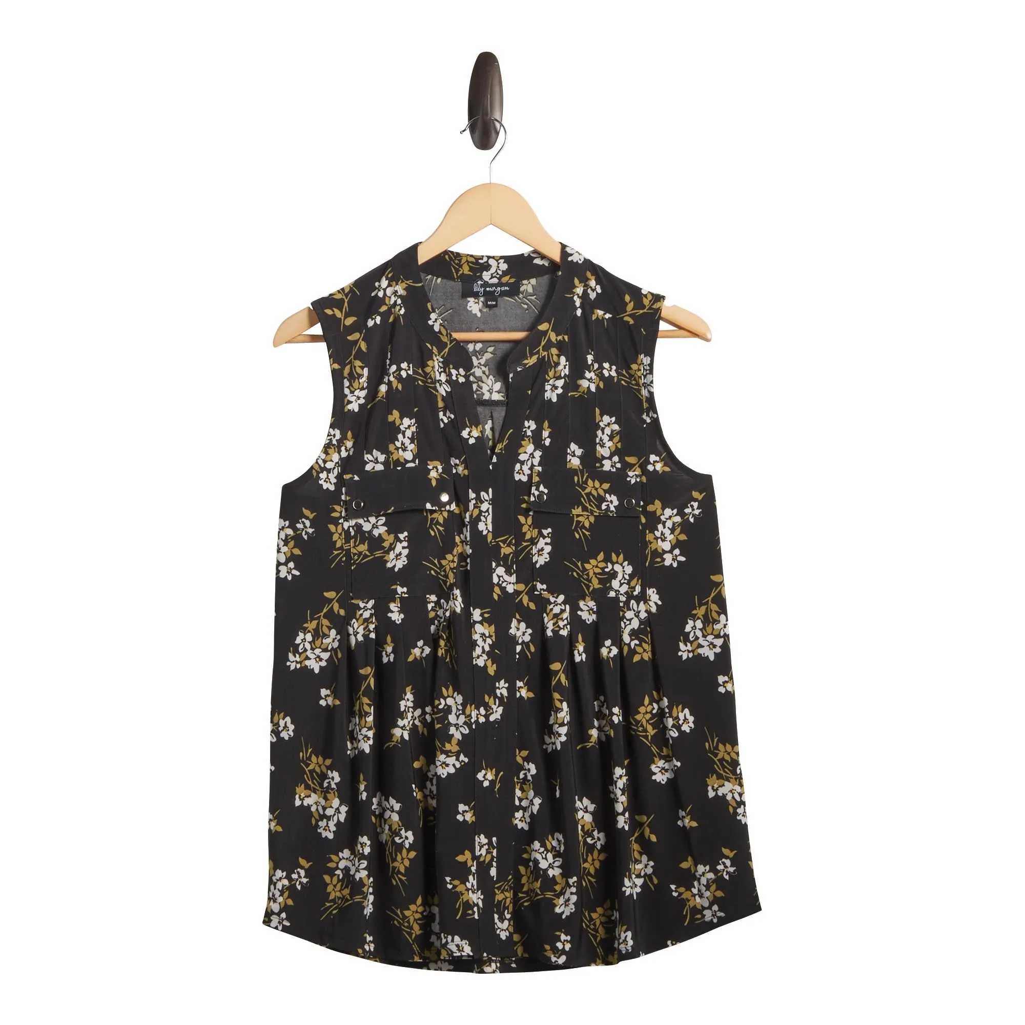 lily morgan Women's Sleeveless Printed Pintuck Top with Dual Chest Pockets sold by Giant Tiger