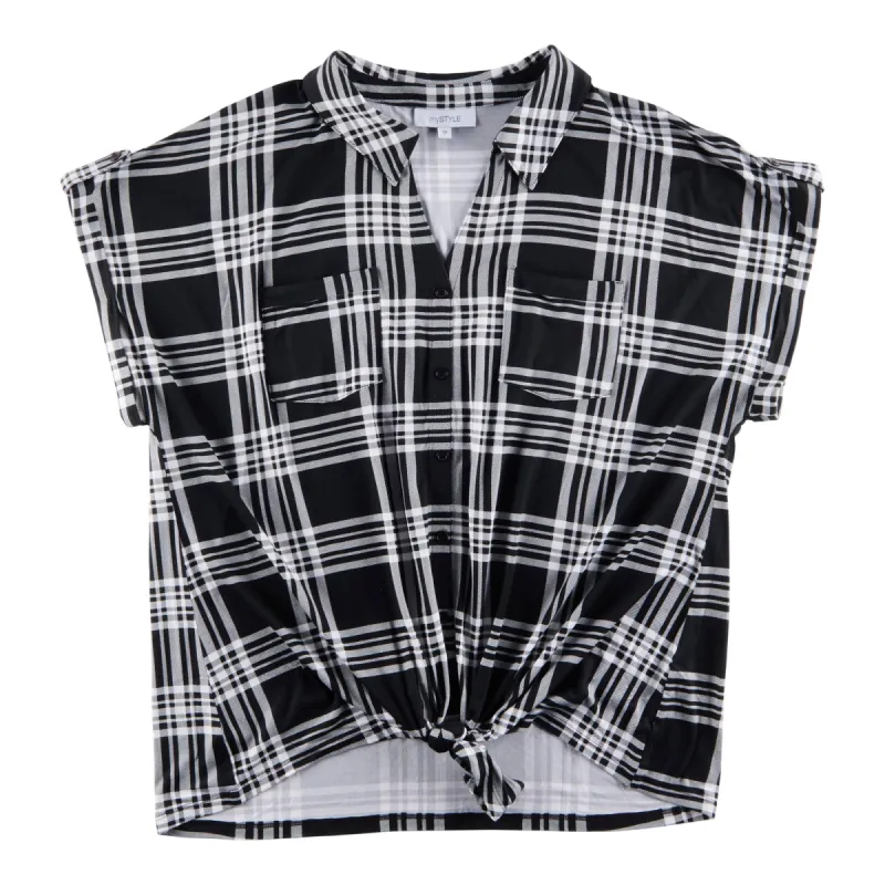 mySTYLE Women's Plus Summer Sizzle Tie Front Plaid Top sold by Giant Tiger