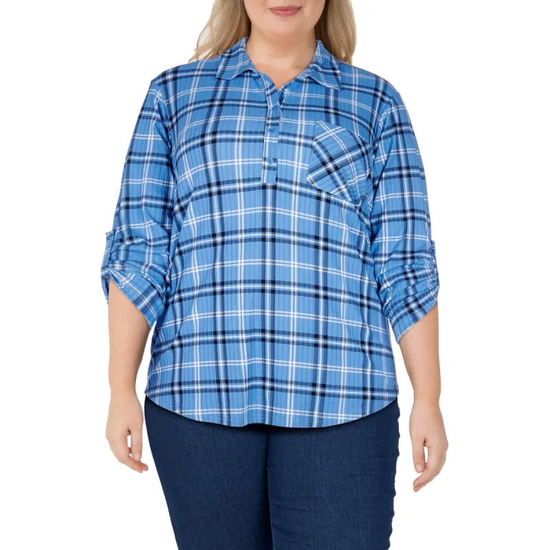 mySTYLE Women's Plus Street Smart Plaid Henley Top sold by Giant Tiger