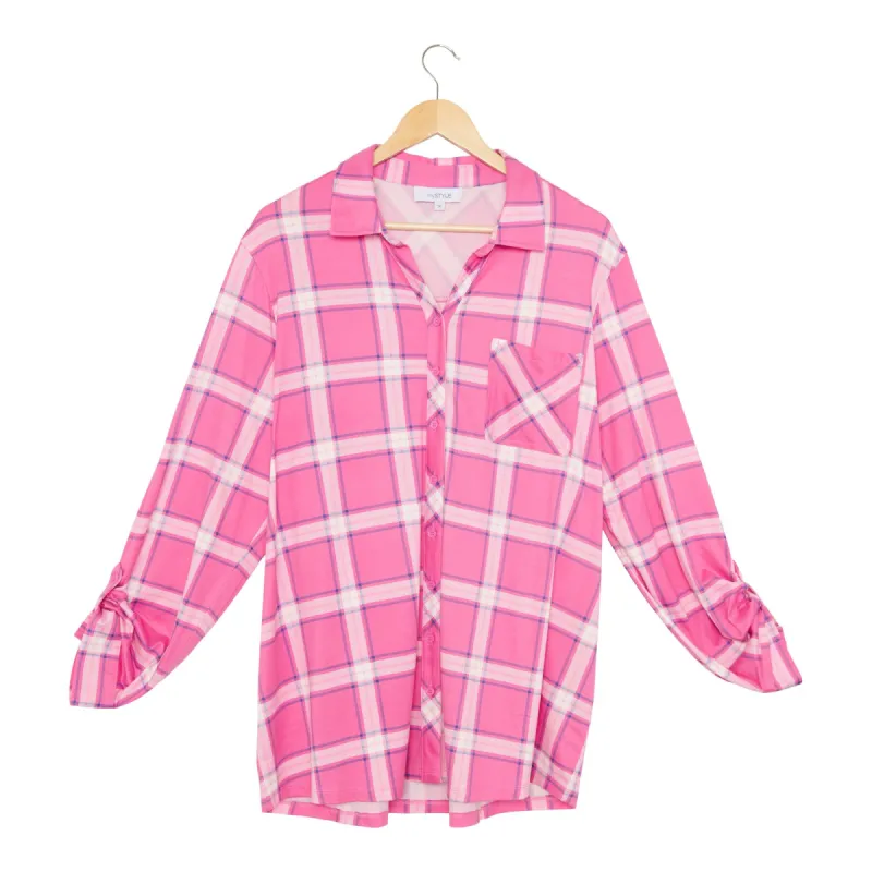mySTYLE Women's Plus Pretty Casual Plaid Boyfriend Shirt sold by Giant Tiger