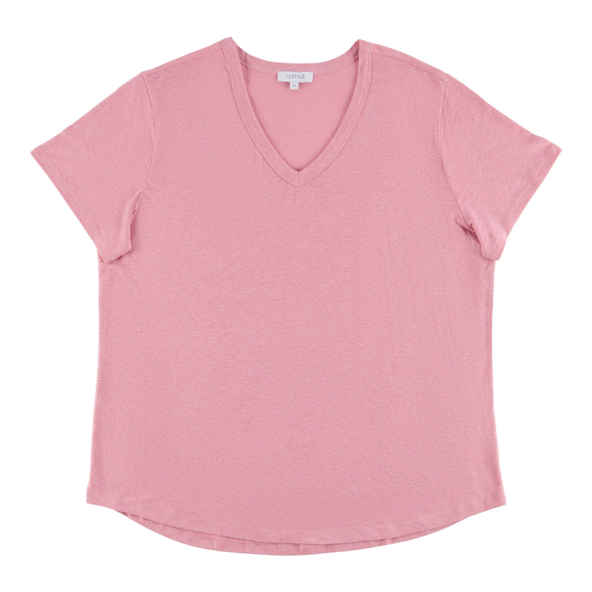 mySTYLE Women's Plus Festival V-Neck Linen T-Shirt sold by Giant Tiger