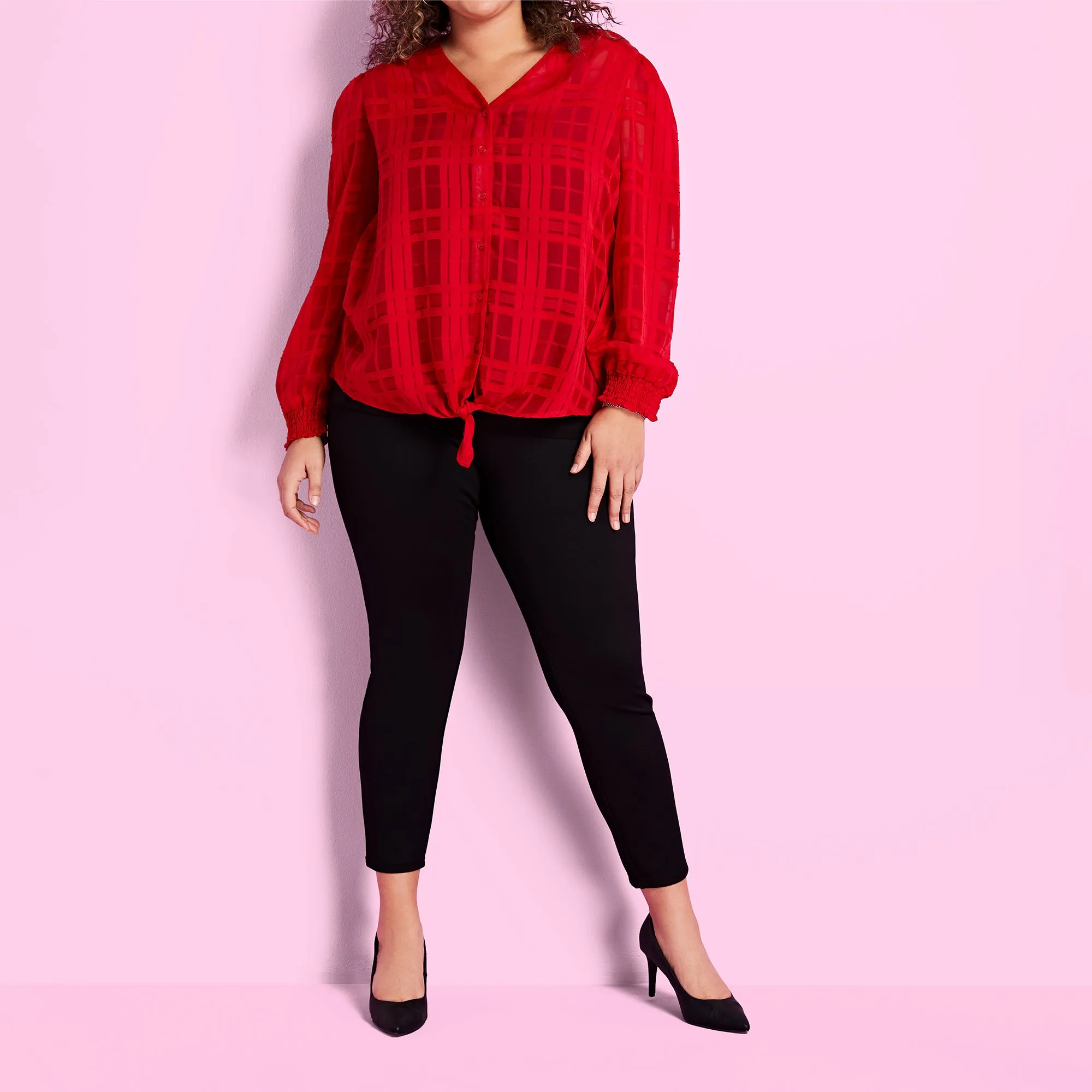 lily morgan Women's Plus Festive Plaid Button Front Top sold by Giant Tiger product image thumbnail 2