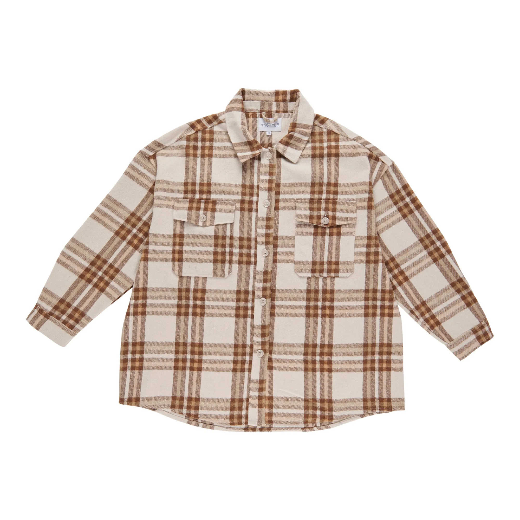 mySTYLE Women's Plus Street Smart Plaid Shacket sold by Giant Tiger