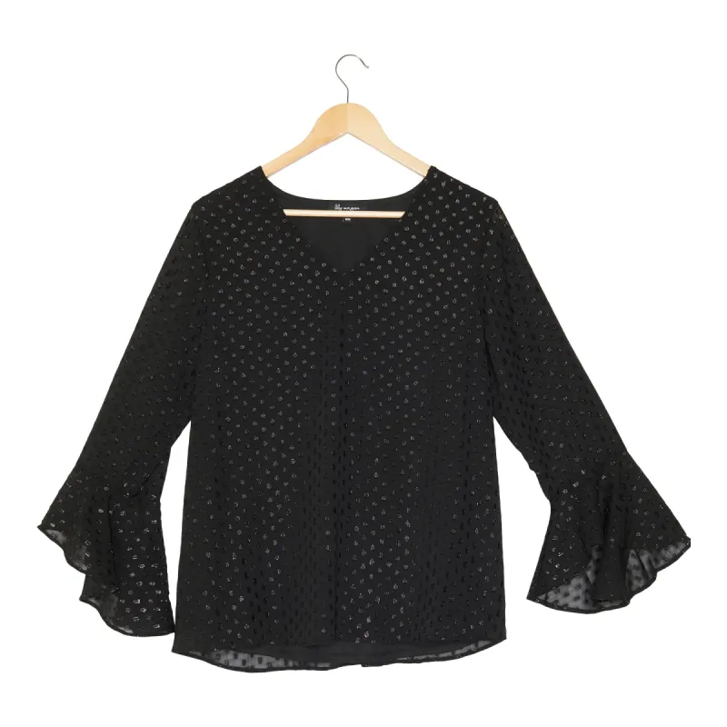 lily morgan Women's Festive Ruffle Sleeve Textured Top sold by Giant Tiger