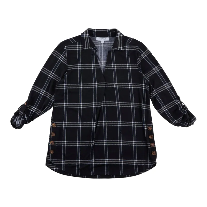 mySTYLE Women's Collared Long Sleeve Plaid Top made by Giant Tiger