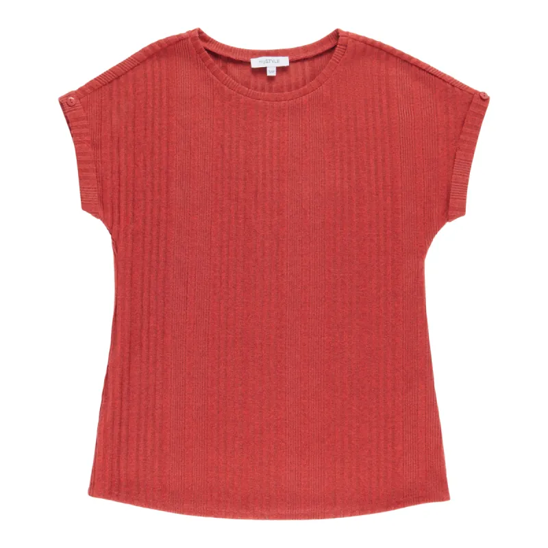 mySTYLE Women's Short Sleeve Ribbed Blouse sold by Giant Tiger