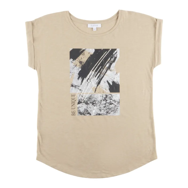 mySTYLE Women's New Wave Screen Printed Tee with Rolled Sleeves sold by Giant Tiger